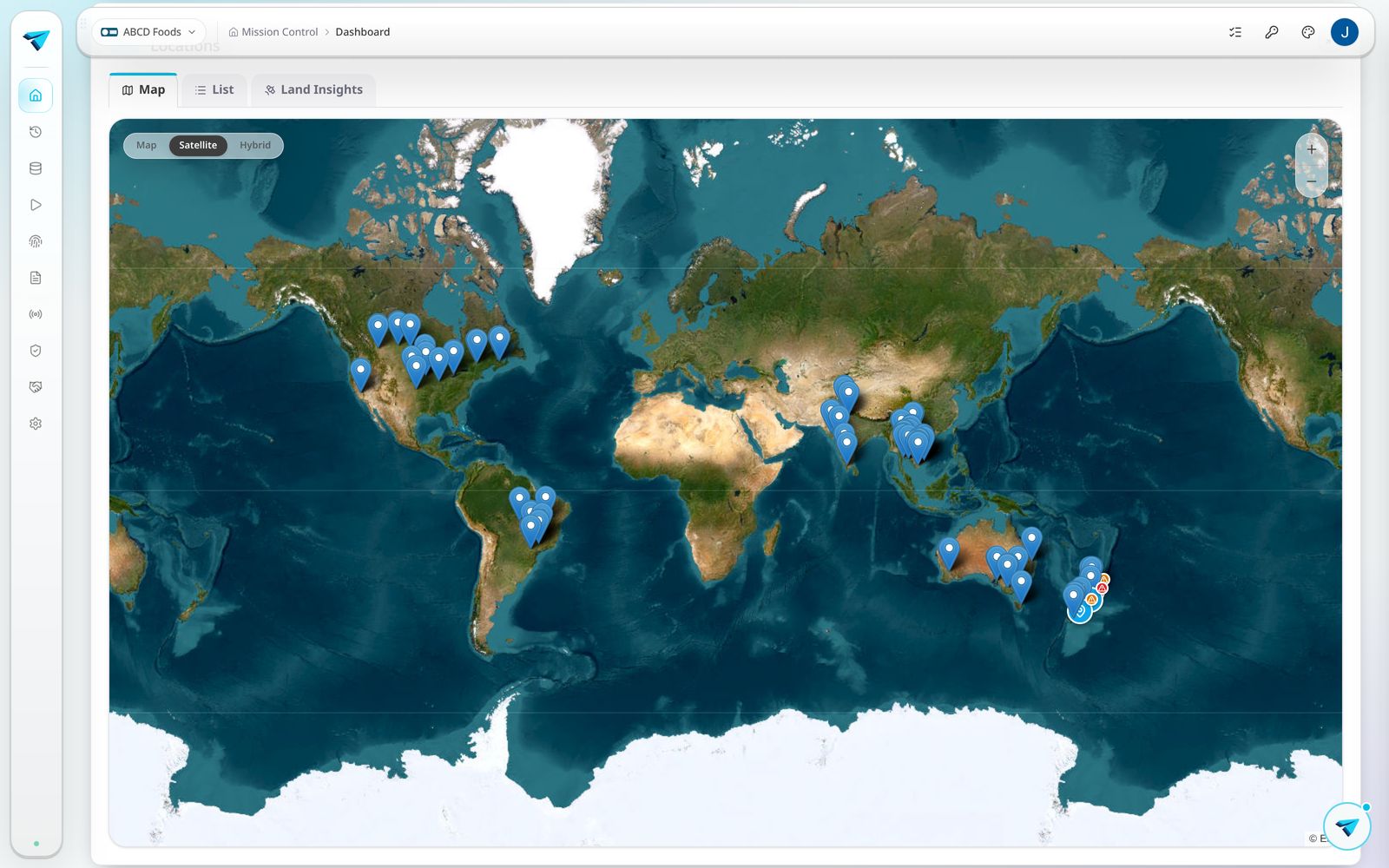 Haloglide Orbit Mission Control displaying a satellite map with supply chain locations across the world